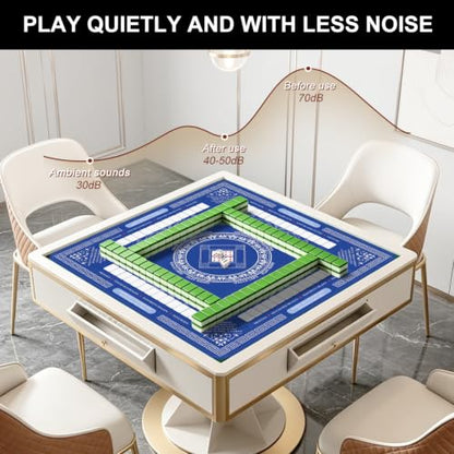 Mahjong Mat for Table with Rules, 31.5" x 31.5" Noise Reduction Non Slip Waterproof Mah Jong Table Mat with Carrying Bag, Suitable for Mahjong, Poker, Board Games, Dominoes, and Card Games - color: Blue White