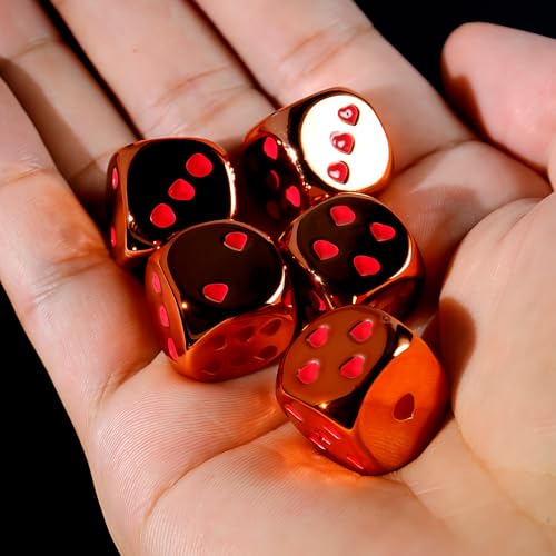 16mm Orange Metal Dice Set - 5-Piece Solid Iron Dice with Case, 6-Sided Metal Dice for Board Games, Poker Parties, Tabletop RPG, Geek Gifts - color: Orange