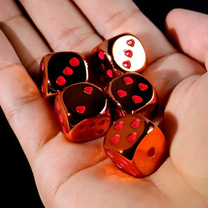16mm Orange Metal Dice Set - 5-Piece Solid Iron Dice with Case, 6-Sided Metal Dice for Board Games, Poker Parties, Tabletop RPG, Geek Gifts - color: Orange