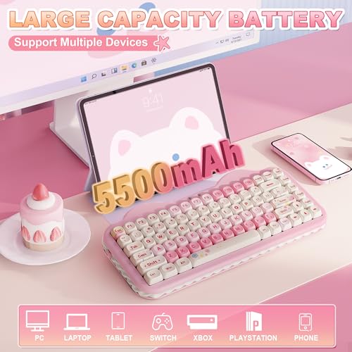 YUNZII C75 Wireless Mechanical Keyboard,75% Layout, Hot-Swappable NKRO,BT5.0/2.4G/USB-C Mode,Dye-Sub PBT MOA Keycaps,RGB Gasket Mount,Cute Cake Design for Mac/Win/Gaming (Pink, Candy Switch) - color: Pink, size: Candy Switch
