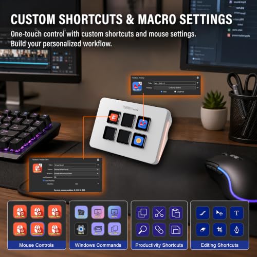 Mini Stream Controller Deck, Gaming Streaming Macro Pad Keypad, Shortcut Keyboard with 6 Programmable LCD Keys, Customizable Icons & RGB Light, USB Soundboard for Video Editing, OBS, PC, Mac - color: White