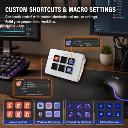 Mini Stream Controller Deck, Gaming Streaming Macro Pad Keypad, Shortcut Keyboard with 6 Programmable LCD Keys, Customizable Icons & RGB Light, USB Soundboard for Video Editing, OBS, PC, Mac - color: White