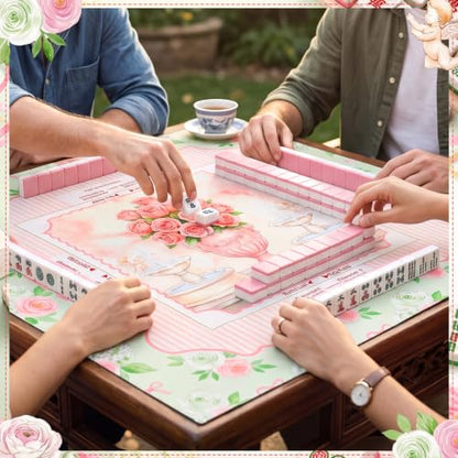 Pink Rose Mahjong Mat with Rules 31.5" x 31.5" Non-Slip Noise Reduction Gaming Mat with Carrying Bag Floral Mahjong Table Cover for Poker Board Card Games Dominoes - style: Romantic Pink Rose
