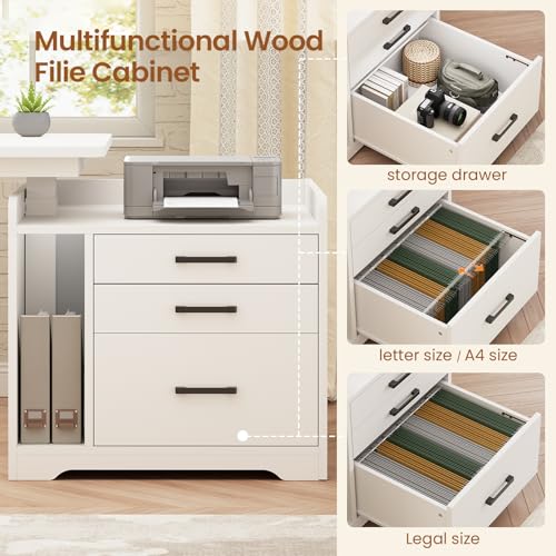 SEDETA L Shaped Standing Desk with File Cabinet, 3 Drawers, Power Outlet | 63 x 53'' Electric Height Adjustable Gaming Computer Desk with Led Lights for Home Office, Gaming Room, White - color: White, size: 63 x 53'' L Shaped Standing Desk