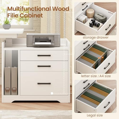 SEDETA L Shaped Standing Desk with File Cabinet, 3 Drawers, Power Outlet | 63 x 53'' Electric Height Adjustable Gaming Computer Desk with Led Lights for Home Office, Gaming Room, White - color: White, size: 63 x 53'' L Shaped Standing Desk