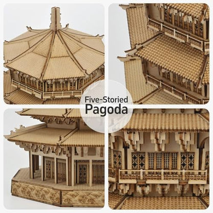3D Wooden Puzzles for Adults Wooden Pagoda Assembly Model Kits,3D Puzzle Adult Building Crafts for Adults and 14+ Teens.(Five-Storied Pagoda 1287 Pieces)