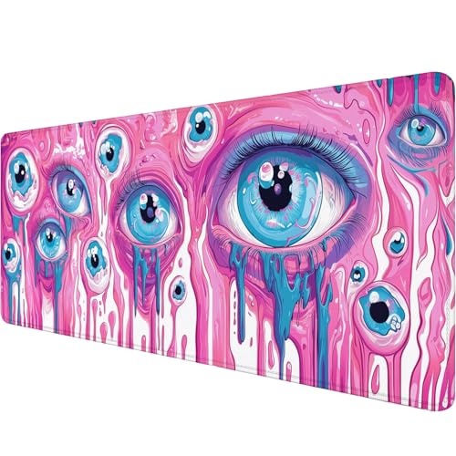 Eyes Gaming Mouse Pad Surreal Psychedelic Cute Alien Eyeball Pink Mousepad XL Large Gaming Mouse Pad Laptop Keyboard Mat Desk Pad Office Computer Keyboard Laptop Home 31.5"x11.8" - color: Eyes, size: 31.5" x 11.8"