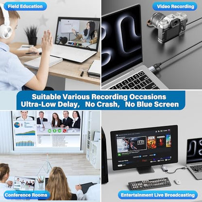 Video Capture Card for Streaming,4K HDMI to USB C Capture Card with USB A 3.0 Adapter,1080P 60FPS,Compatible with iPad Mac OS Windows, PS4/PS5, Switch2/1, Xbox, Camera, DVDs,DSLR for Broadcasting BS