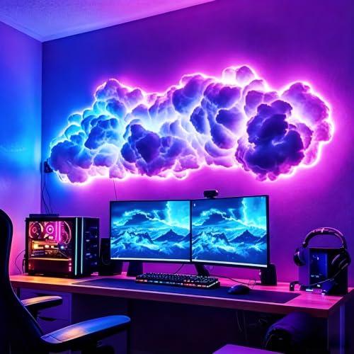 3D Thundercloud Ceiling LED Light, RGB Cloud Light,11.5FT | Cotton DIY cloud light with RGB lightning. Creates a vibrant atmosphere for gaming rooms, parties, clubs, and DJ bars. - size: 11.5FT
