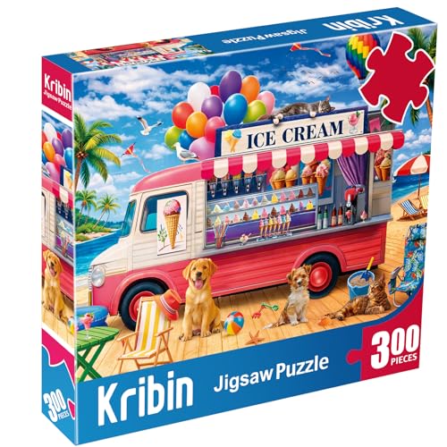 300 Piece Puzzles for Adults Kids Seniors - Ice Cream Truck - Summer Beach Jigsaw Puzzles
