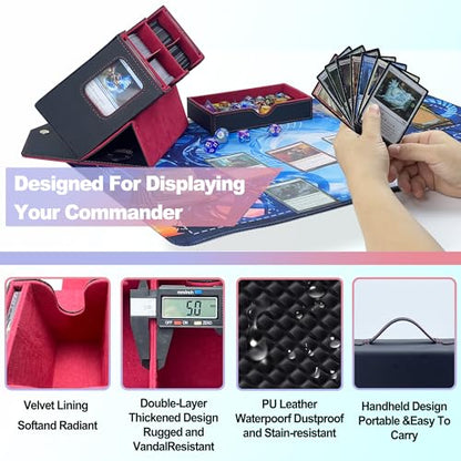 MTG Commander Deck Box, Trading Card Storage Box with Handle & Dice Tray Holds to 230+ Double Sleeved Cards, Durable Button Design Double Deck Box Suitable for CCG/TCG/Sports Cards (Black&Red)