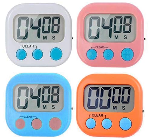 Digital Kitchen Timer, Big Display Screen, Loud Alarm, Strong Magnetic Backing Stand, Cooking Baking Kids Classroom Teacher Game Timers, Minute Seconds Count Up Countdown and Simple Operation(4 Pack)