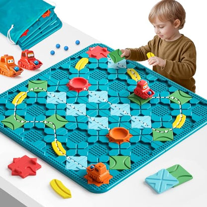 Kids Toys STEM Board Games - Large Size Logical Road Builder Educational Brain Teasers Puzzles Toys, Preschool Learning Montessori Big Board Maze Birthday Gifts Kids Boys Girls Age 4-8 Year Old - color: Turquoise