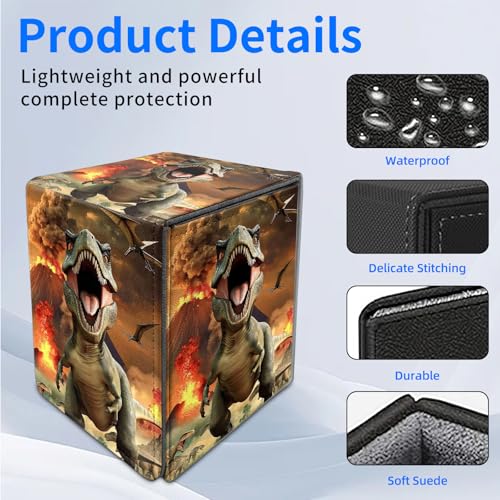 for MTG Deck Box, Commander Deck Case Fits 100 Double Sleeved Cards, PU Leather Storage Box, Compatible with Magic/TCG/PTCG/EDH/Sport Cards,Dinosaur - color: Dinosaur