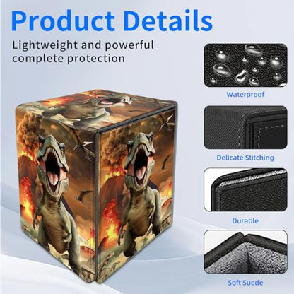 for MTG Deck Box, Commander Deck Case Fits 100 Double Sleeved Cards, PU Leather Storage Box, Compatible with Magic/TCG/PTCG/EDH/Sport Cards,Dinosaur - color: Dinosaur
