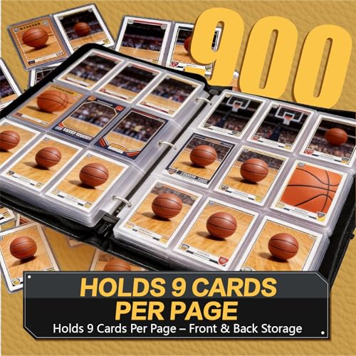 Basketball Card Binder with Sleeves, 9-Pocket Portable Card Protectors Album Holder Book with Zipper, Fits 900 Cards with 50 Removable Sleeves, Basketball Cards Display Storage Carrying Case -02 - color: Basketball-02