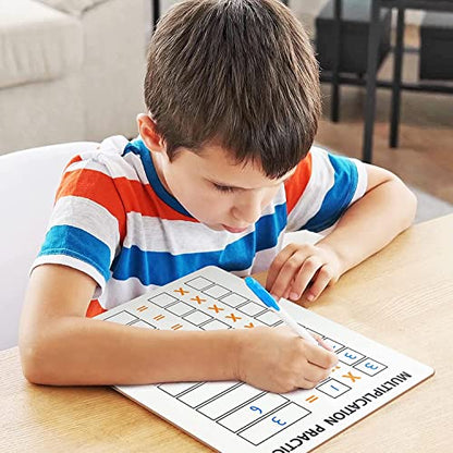 SCRIBBLEDO Multiplication Chart Dry Erase Boards 9x12 Double Sided, 2 Pack | Masonite Math Practice Lapboards with Times Tables Multiplication for Grade 3-5, Easy to Clean No Residuals, Crisp Whiteboard - style: 2 Boards