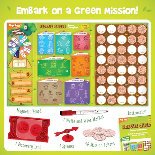 Imagimake Rescue Quest - Green Champions, Educational Board Game | Travel Game, Screen-Free Family Fun, Learn Eco-Friendly Habits, Birthday Gift for Boys & Girls Ages 5,6,7,8,9,10 Years Old - style: Green Champions