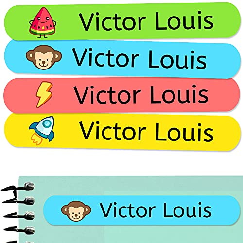 50 Personalized Adhesive Labels to Mark Objects 2.3 x 0.4 in. Waterproof Stickers to Mark School Supplies, Books, kindergartens Goods, Summer Camps, Children's Toys, etc. - color: Original