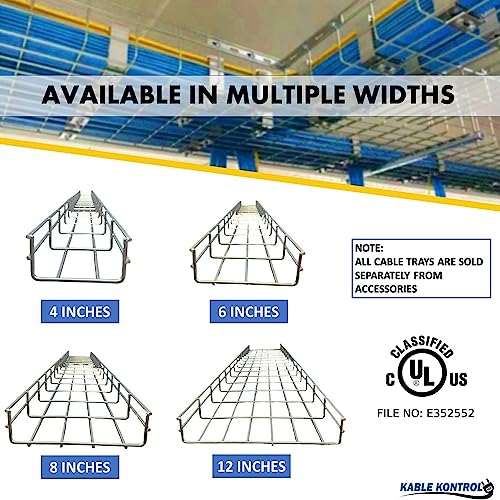 Kable Kontrol Cable Tray- 5 Feet Long - 6" Width, 2” Depth – Wire Mesh Tray Cable Management Rack Cords Organizer Cable Basket, Zinc Plated Steel NEC Approved for Network, Fiber Optic, Cabling - size: Cable Tray 6" W x 2" H x 5 Ft L