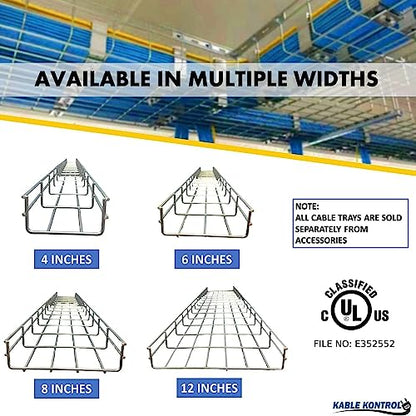 Kable Kontrol Cable Tray- 5 Feet Long - 6" Width, 2” Depth – Wire Mesh Tray Cable Management Rack Cords Organizer Cable Basket, Zinc Plated Steel NEC Approved for Network, Fiber Optic, Cabling - size: Cable Tray 6" W x 2" H x 5 Ft L