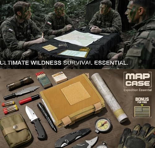 Military Map Case & Tactical Map Pouch with MOLLE, Waterproof TPU Holder | 13"x10" Clear Viewing Area, Foldable Design, 1000D Oxford, Land Navigation Kit for Hiking & Patrol - color: Khaki