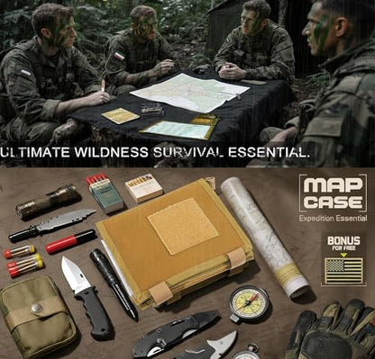Military Map Case & Tactical Map Pouch with MOLLE, Waterproof TPU Holder | 13"x10" Clear Viewing Area, Foldable Design, 1000D Oxford, Land Navigation Kit for Hiking & Patrol - color: Khaki
