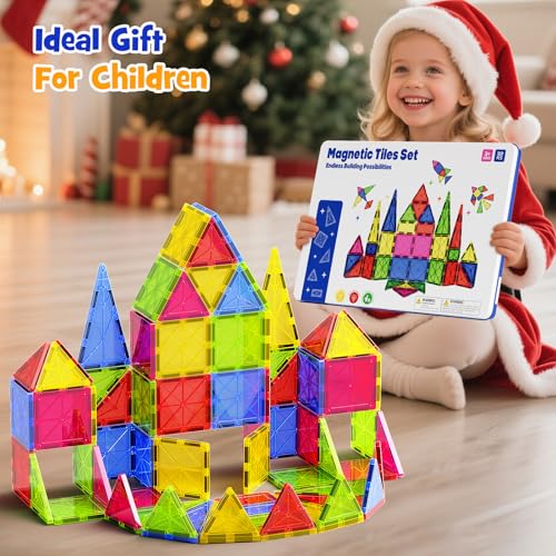 Large Magnetic Tiles for Kids: Durable Jumbo Blocks with Welded Case | 7.5cm tiles for toddlers ages 3-8. Ultrasonic welded safe magnets. Compatible with major brands. STEM Montessori learning toy - size: Large 32 Pcs