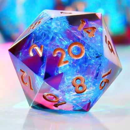 Single D20 Dice-22MM 20 sideds DND Resin Sharp Edged Resin Dice for Dungeons and Dragons, RPG, Polyhedral D&D Dice, Roleplaying Games MTG Table Games(Blue red) - color: D20-blud Red