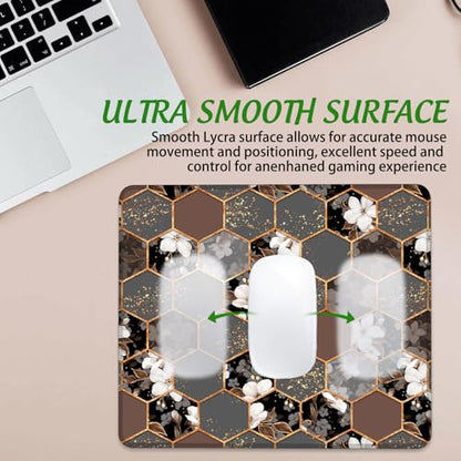 Hexagon Texture with White Flowers Mouse Pad Square Mouse Pads with Stitched Edge, Computer Mousepad with Non-Slip Rubber Base for Computer Laptop Office Desk Accessories 9.5x8 Inches - color: Hexagon Texture with White Flowers