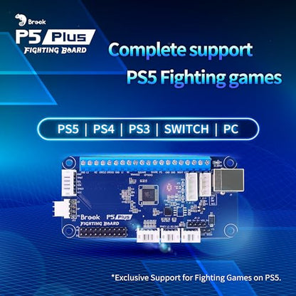 Brook P5 Plus Fighting Board with Sticker – Pre-Installed Header Version, Ultra-Low Latency PCB for PS5 Fighting Games, PS4, PS3, Switch & PC (X-Input), SOCD Cleaner, Turbo, Auto-Detect Console