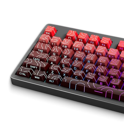 133 Aesthetic Topographic PBT Keycaps, No Tearing, Never Fade & Non-Slip, Modern RGB Backlit Red-to-Black Gradient Keycaps for Mechanical Keyboard - Ergonomic (Doubleshot, Fit for All MX Layout) - color: Black Red Gradient