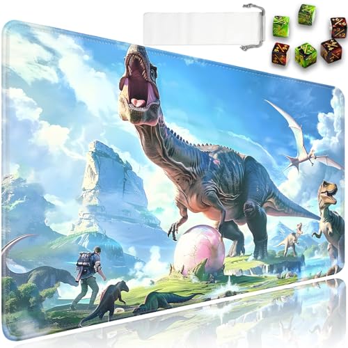 for MTG Playmat + Drawstring Travel Pouch + 6 Dice Counter, for Tabletop Trading Card Game Playmats or Mouse Pad, Anti-Slip Rubber 24 x 14 in, Age of Dinosaurs for TCG Playmat (No with Zone) - color: JV-Playmat-6-1-I251