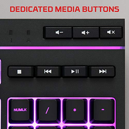 HyperX Alloy Core RGB – Membrane Gaming Keyboard, Comfortable Quiet Silent Keys with RGB LED Lighting Effects, Spill Resistant, Dedicated Media Keys, Compatible with Windows 10/8.1/8/7 – Black - size: Full Size