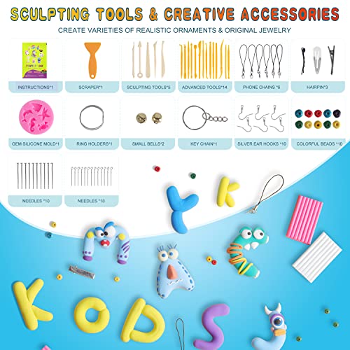 Cyajm 60 Colors Oven Bake Clay Kit, Individually Wrapped | For kids jewelry making, home art. Easy to shape and bake - color: 60 Colors