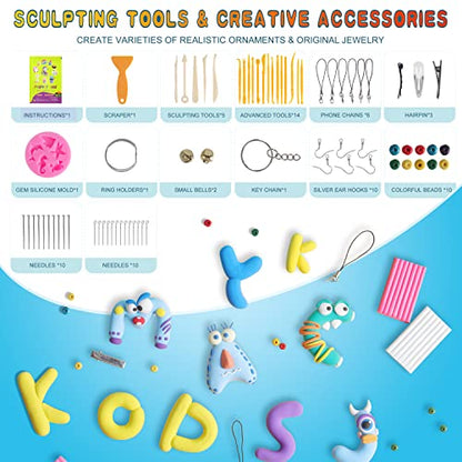 Cyajm 60 Colors Oven Bake Clay Kit, Individually Wrapped | For kids jewelry making, home art. Easy to shape and bake - color: 60 Colors