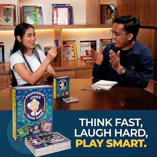 Trivia Game by Professor Jones – 450 Questions with Easy, Medium & Hard Levels, Photo Challenge Cards, Family Trivia Game for Adults & Teens, Party & Game Night Trivia Cards