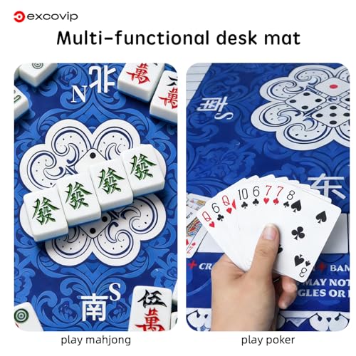 excovip Blue Mahjong Mat for Table (32.5Inch x 32.5Inch) with Black Carrying Bag, Mahjong Table Cloth with Rules,Noise Reduction Anti-Slip Game mat for Mahjong/Poker/Board Games/Card Games/Dominoes - color: 32.5x32.5inch-dark Blue