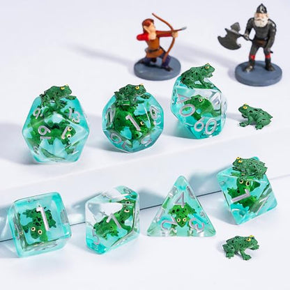 DND Resin Frog Dice Set, Animal Polyhedral Dice for Dungeons and Dragons, RPG, MTG D&D 7-DIE (D4, D6, D8, D10, D12, D20, D%) for Ages 15 and Up - color: Frog2