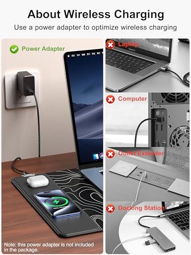 TopMade Mouse Pad with 15W Fast Wireless Charging, 31.5"x15.75" XXL Large Gaming Waterproof Desk Pad with Ultra-Smooth Surface, Non-Slip Base, Computer Desk Mat, Black Topographic Map #2 - color: Black Topographic Map #2