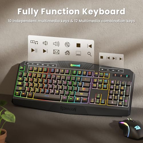 Redragon S101M-KS Gaming Keyboard and Mouse Wireless with Tri-Mode, RGB Keyboard and 4800 DPI Gaming Mouse, 10 Independent Multimedia Keys for Wins, PC, Computer, Wireless S101 Ideal for Gamer - color: Black-New