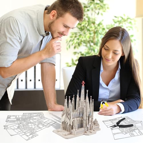 Piececool 3D Metal Puzzles for Adults and Teens, La Sagrada Família Metal Model Kit, Hobby DIY Crafts for Adult Challenge Spanish Cathedral Brain Teaser Architecture Building Kit, 450 Pcs - color: La Sagrada Família