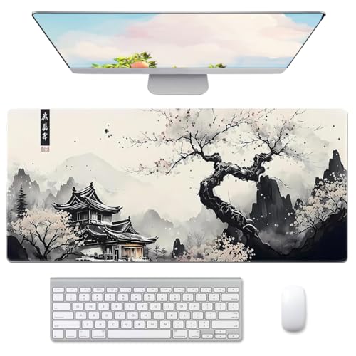 Large Mouse Pad Set, Japanese Extended Mouse Pad Black Desk Pad Easy Typing for Typing Office Game 35.4 x15.7 in - Japanese Scenery - color: Japanese Scenery