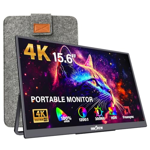 InnoView 15.6" Portable Monitor 60Hz 4K UHD 3840x2160 | 100% sRGB HDR | Travel Monitor with 2 USB-C & HDMI Ports | Second Screen for Laptop Mac PC Xbox PS5 Switch (Includes Adapter) - size: 15.6 Inches