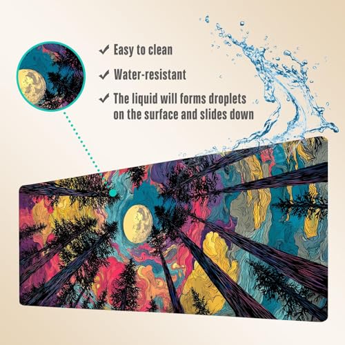 Extended Gaming Mouse Pad, Large Mouse Mat 3 mm Nature Rubber Base Mousepad with Stitched Edges, Non-Slip Desk Mat for Office Home Great Gift 31.5x11.8 Inch (Starry Forest 1) - color: Starry Forest 1
