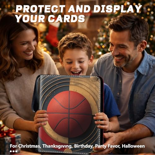 Basketball Card Binder with Sleeves, 9-Pocket Portable Card Protectors Album Holder Book with Zipper, Fits 900 Cards with 50 Removable Sleeves, Basketball Cards Display Storage Carrying Case -XS01 - color: Lanqiu-XS01-900 cards