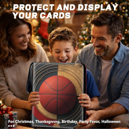 Basketball Card Binder with Sleeves, 9-Pocket Portable Card Protectors Album Holder Book with Zipper, Fits 900 Cards with 50 Removable Sleeves, Basketball Cards Display Storage Carrying Case -XS01 - color: Lanqiu-XS01-900 cards