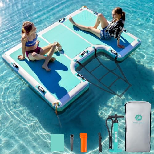Niphean Floating Dock, Non-Slip Inflatable Dock with Upgraded Ladder | Sturdy Floating Docks for Lakes，Durable Floating Island for Families, Portable Carry Bag, 8×6ft/ 8×10ft - color: Mint Green, size: 8×6ft