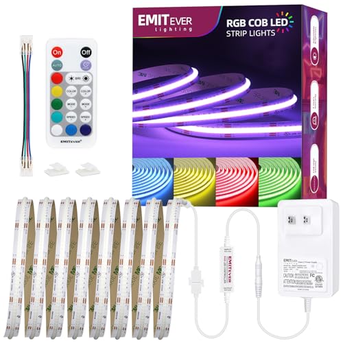 EMITEVER RGB COB Strip Light Kit 16.4ft,3150LEDs,Dimmable Color Changing | Equipped with ETL 24V 48W power supply and remote control, Ideal for TV backlight,bedroom,bar,party,Christmas decoration