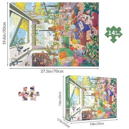1000 Piece Jigsaw Puzzles for Adults,Sunny Art Studio Puzzle with 1:1 HD Poster, Precise Interlocking, Letter Markings on Back, Dust-Free, Stress Relief & Ideal Family Game Gift - color: Sunny Art Studio